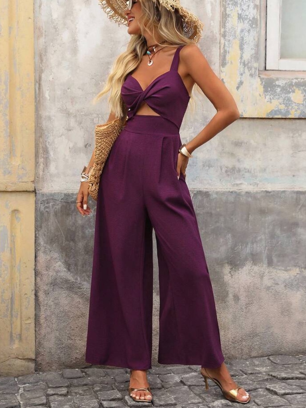 NWOT Twist-Front Wide-Leg Jumpsuit